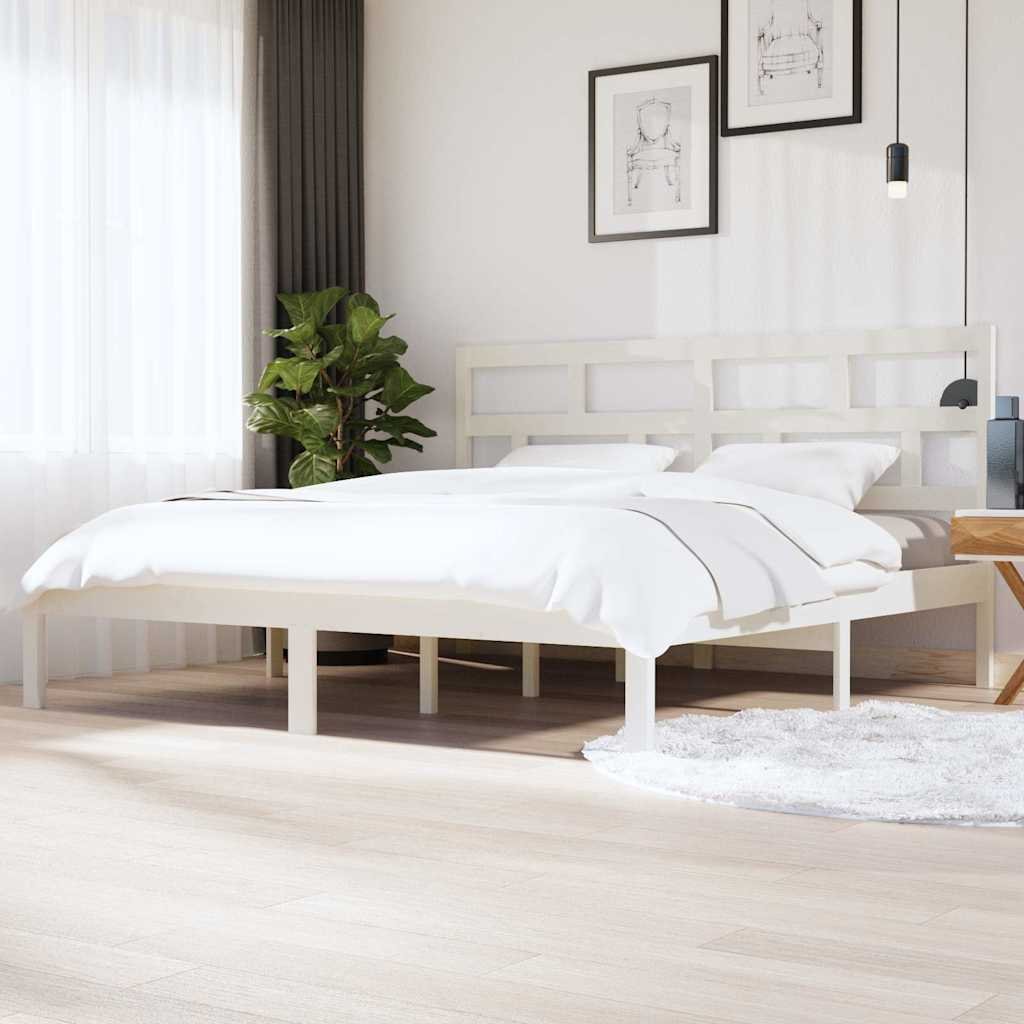 vidaXL Sängynrunko valkoinen täysi mänty 200 x 200 cm