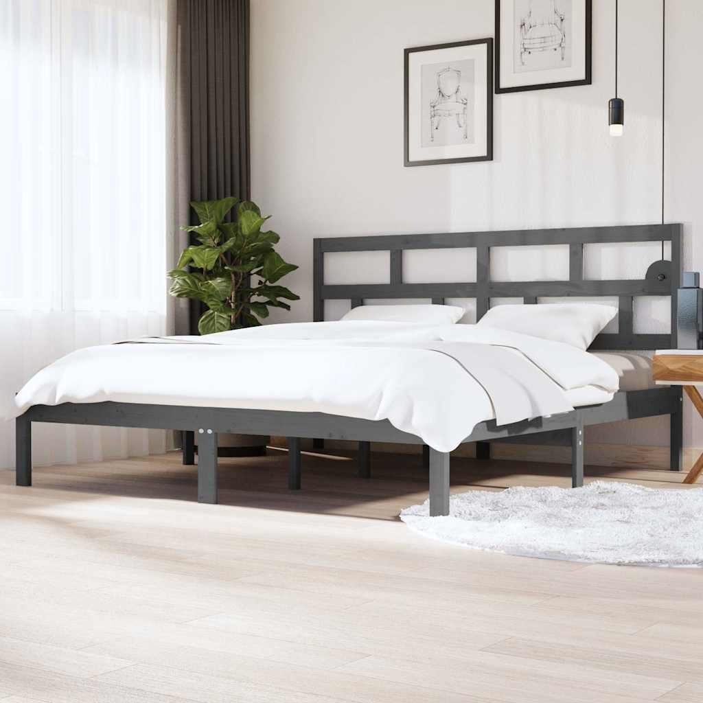 vidaXL Sängynrunko harmaa täysi mänty 200 x 200 cm