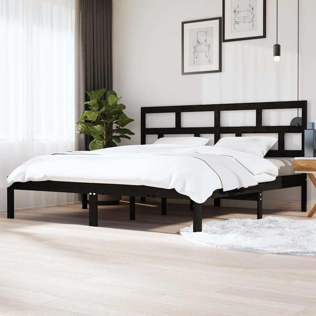 vidaXL Sängynrunko musta täysi mänty 200 x 200 cm