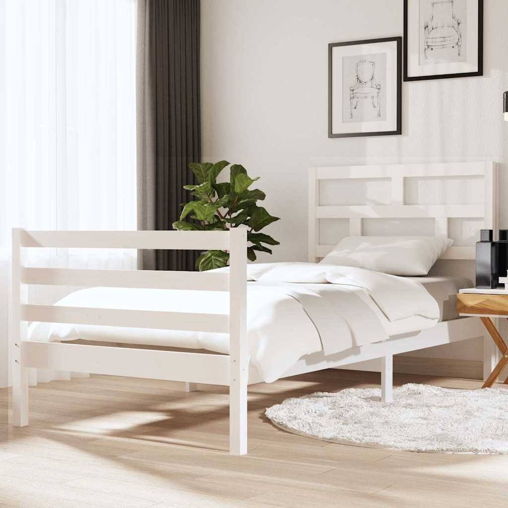 vidaXL Sängynrunko valkoinen 90x190 cm Single täysi puu