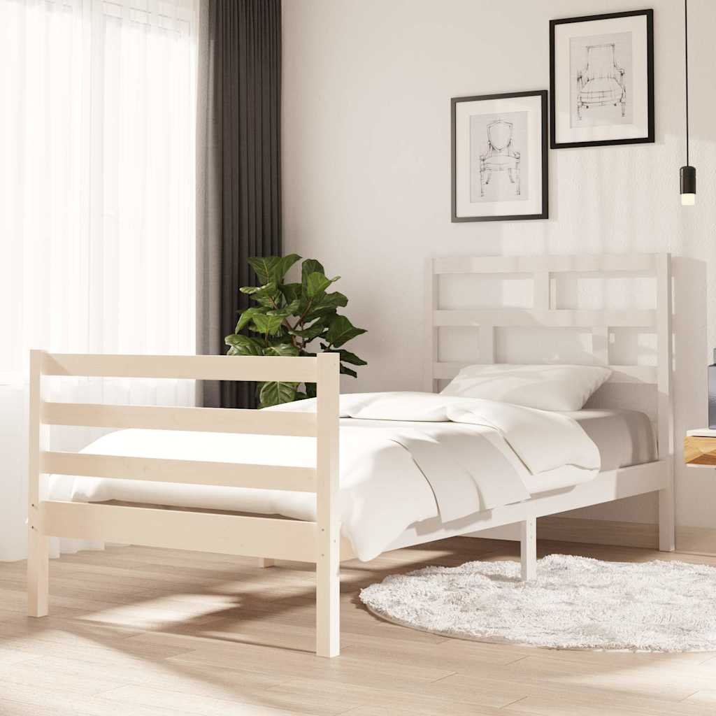 vidaXL Sängynrunko valkoinen täysi mänty 90x200 cm