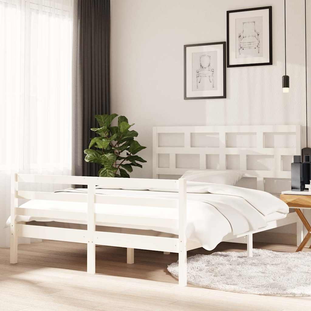 vidaXL Sängynrunko valkoinen täysi mänty 150x200 cm King Size