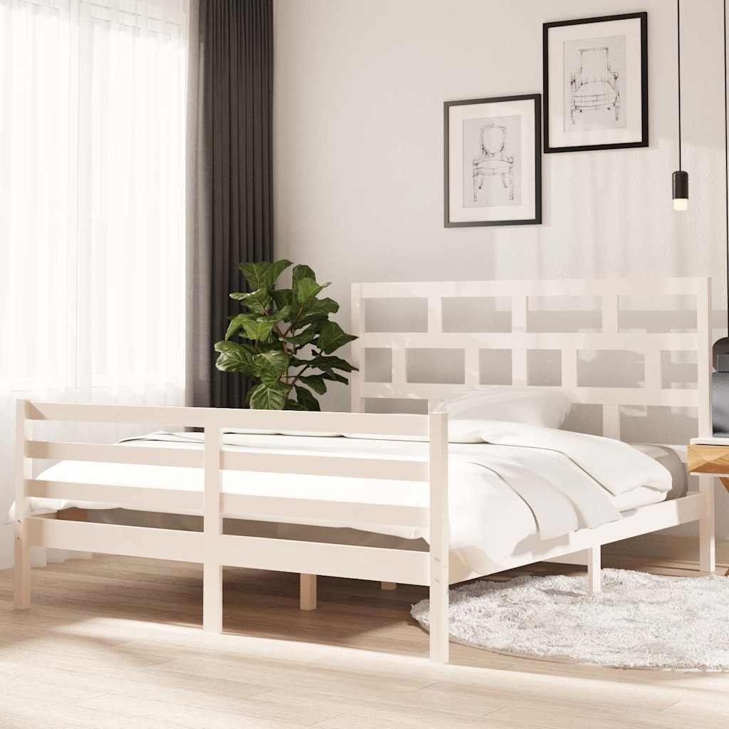 vidaXL Sängynrunko valkoinen täysi mänty 160x200 cm