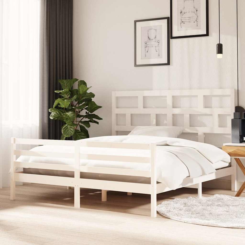 vidaXL Sängynrunko valkoinen täysi mänty 180x200 cm Super King