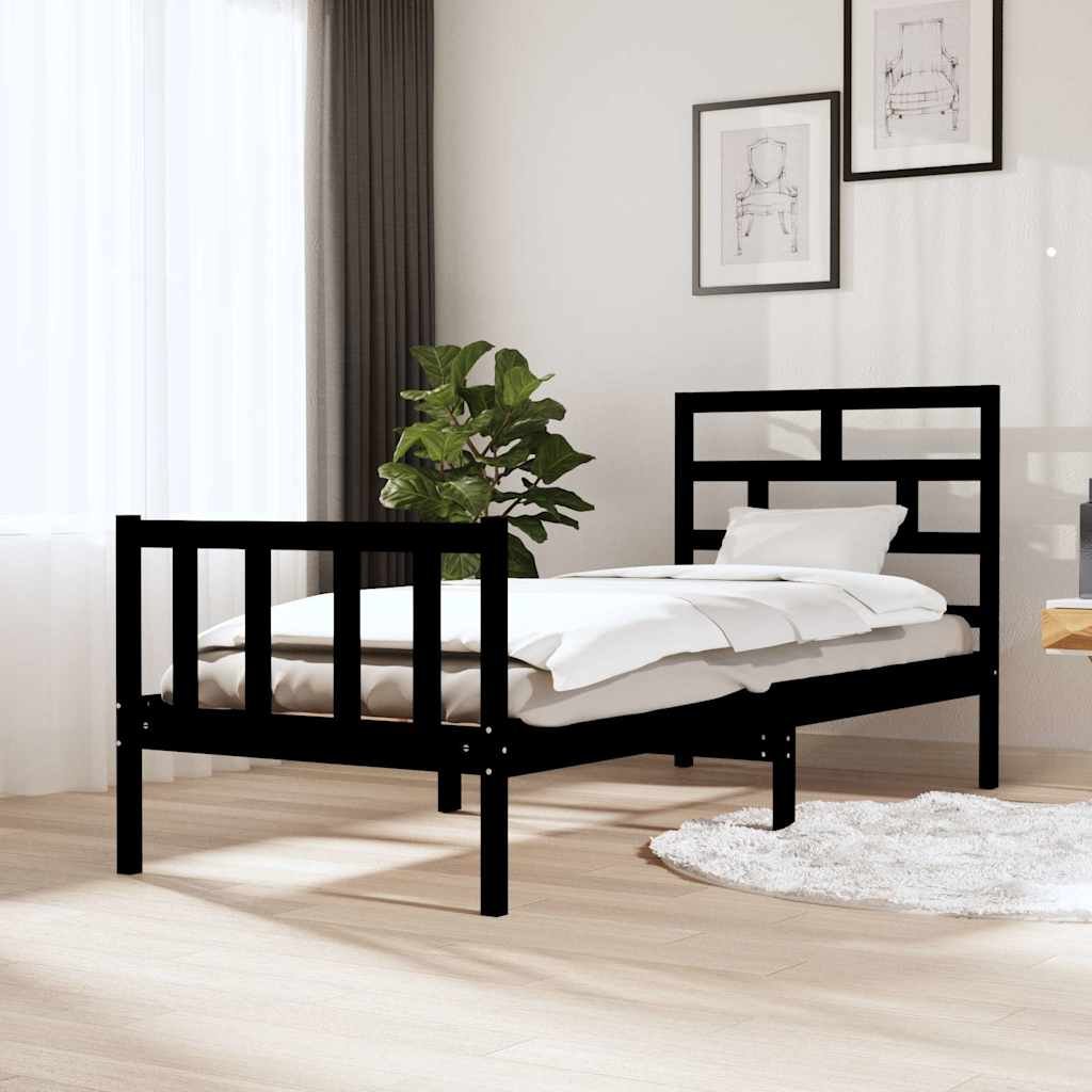 vidaXL Sängynrunko musta täysi mänty 75x190 cm Small Single