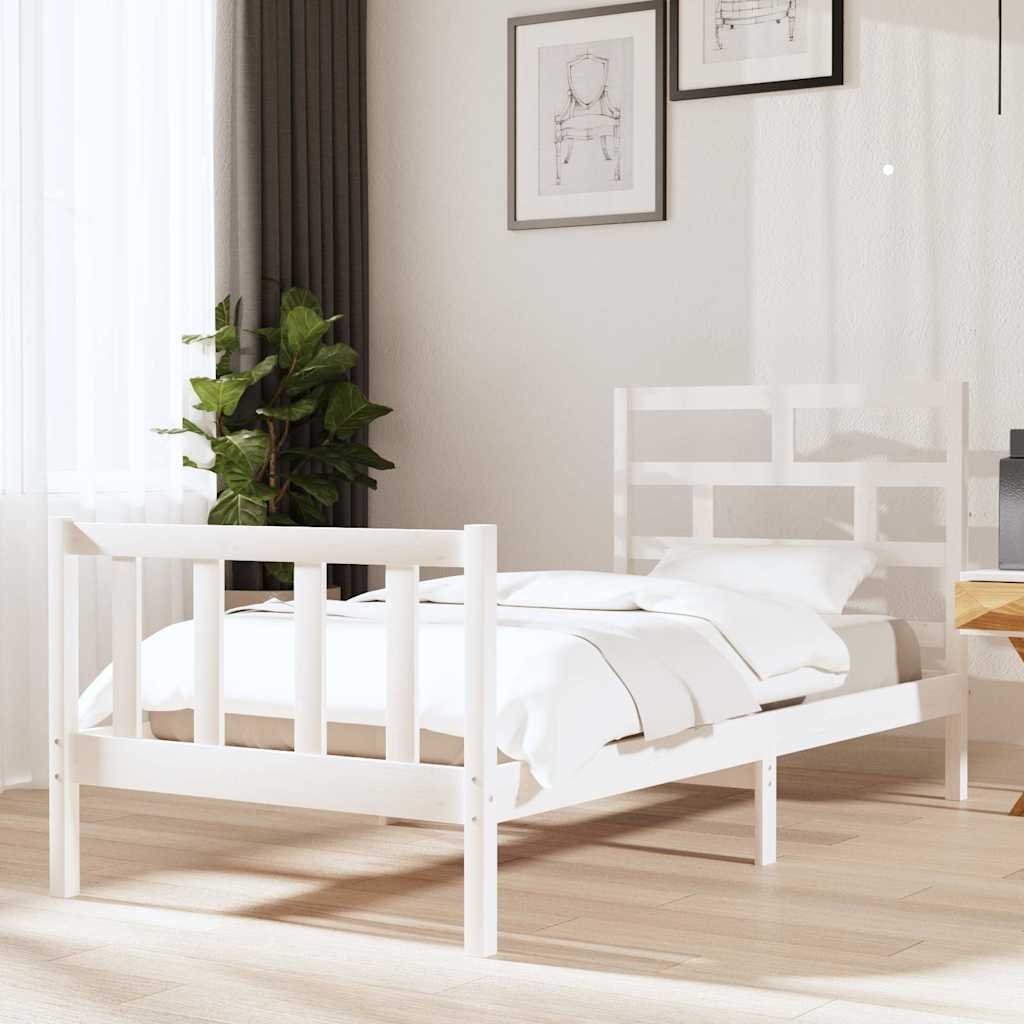 vidaXL Sängynrunko valkoinen täysi mänty 90x190 cm Single