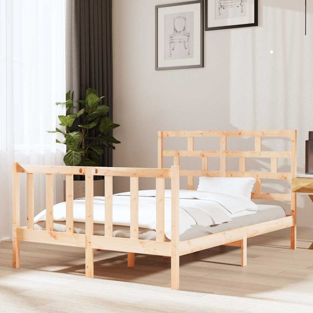 vidaXL Sängynrunko täysi mänty 135x190 cm Double