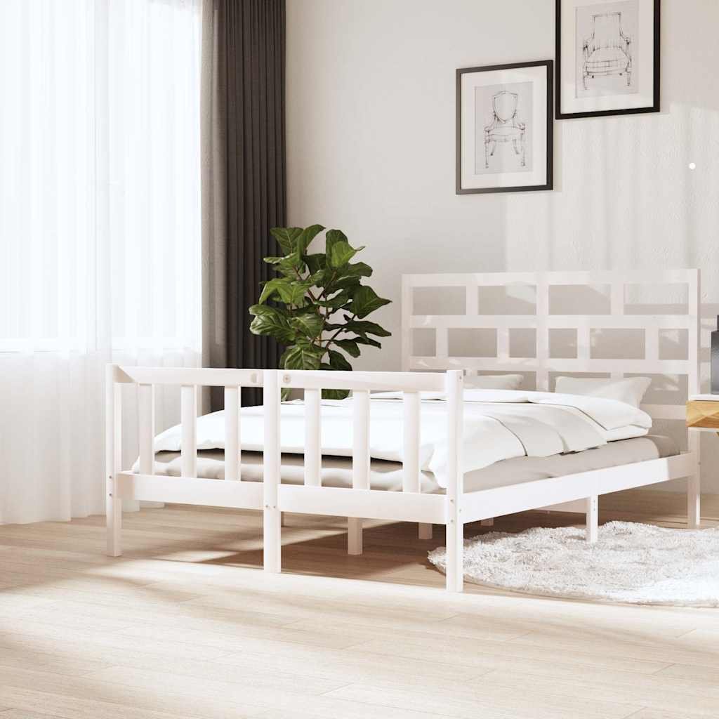 vidaXL Sängynrunko valkoinen täysi mänty 150x200 cm King Size
