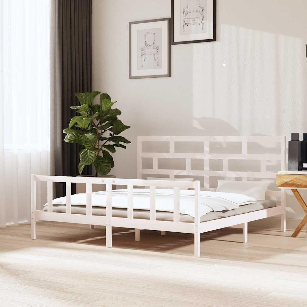 vidaXL Sängynrunko valkoinen täysi mänty 180x200 cm Super King