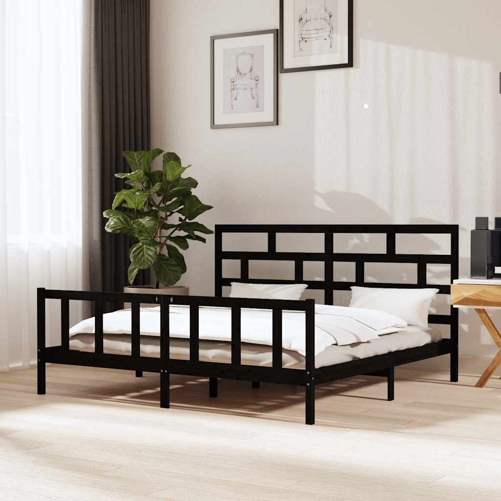 vidaXL Sängynrunko musta täysi mänty 200 x 200 cm