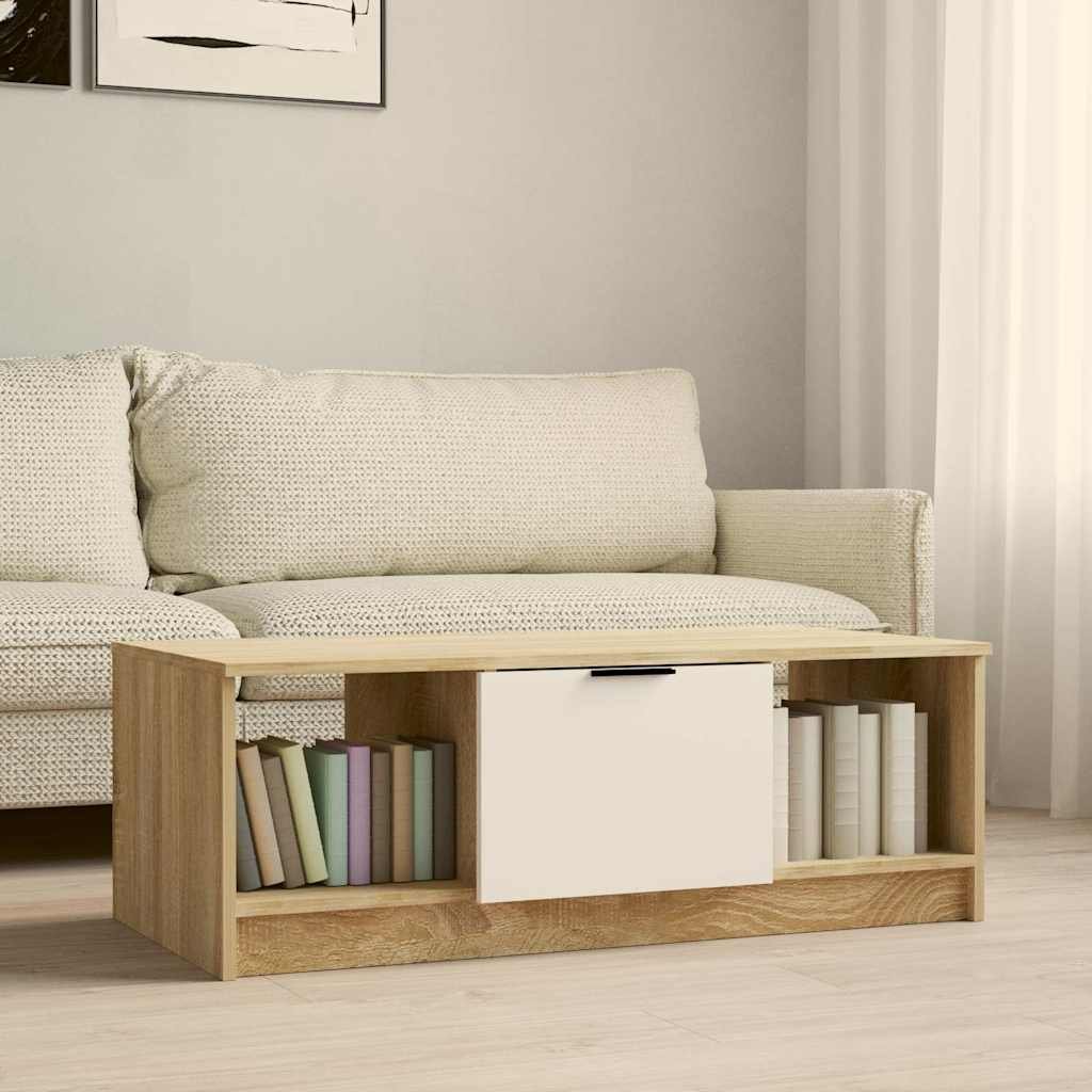 vidaXL Sohvapöytä valkoinen ja Sonoma-tammi 102x50x36 cm tekninen puu