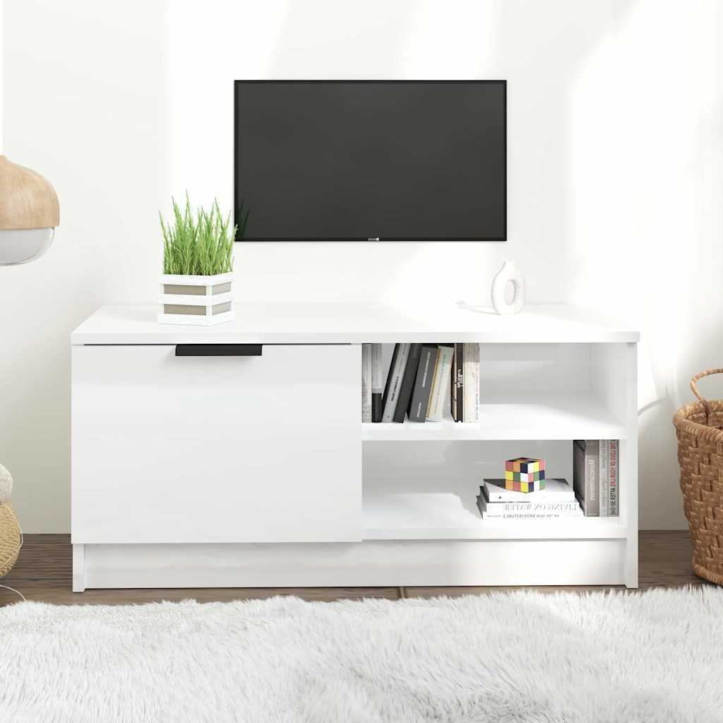vidaXL TV-taso korkeakiilto valkoinen 80x35x36,5 cm tekninen puu