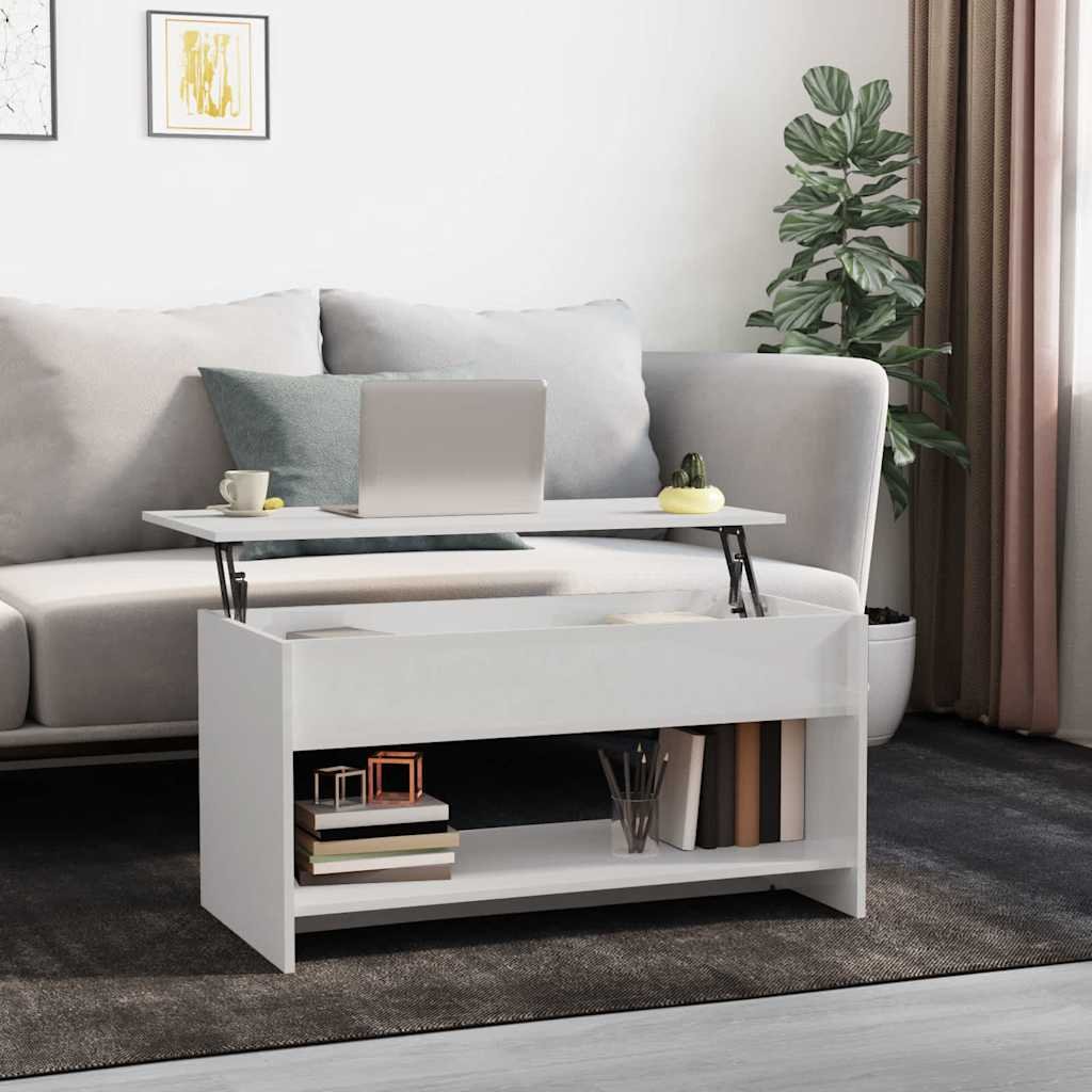 vidaXL Sohvapöytä korkeakiilto valkoinen 102x50x52,5 cm tekninen puu