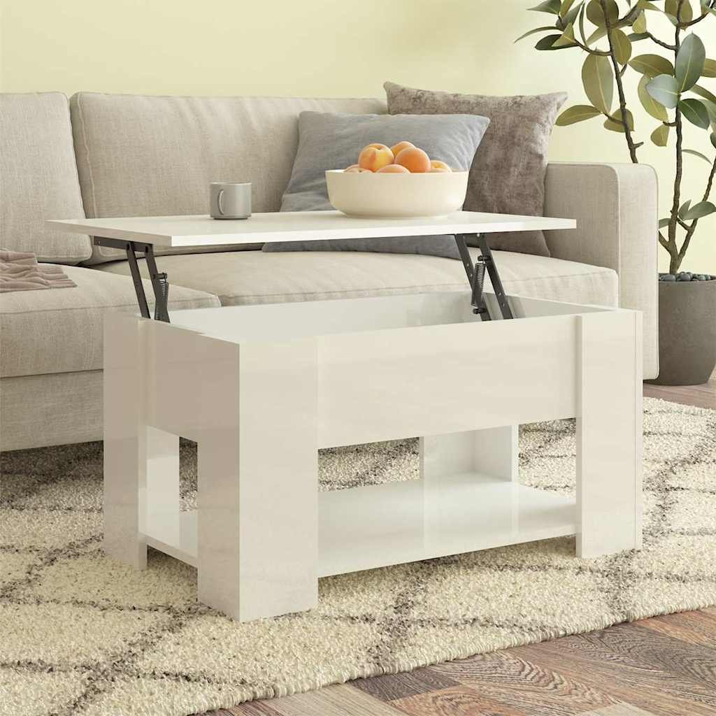vidaXL Sohvapöytä korkeakiilto valkoinen 79x49x41 cm tekninen puu