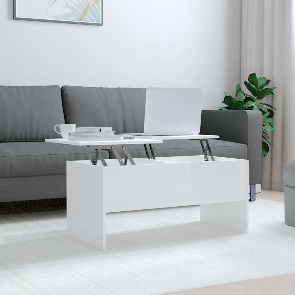 vidaXL Sohvapöytä korkeakiilto valkoinen 102x50,5x46,5 cm tekninen puu