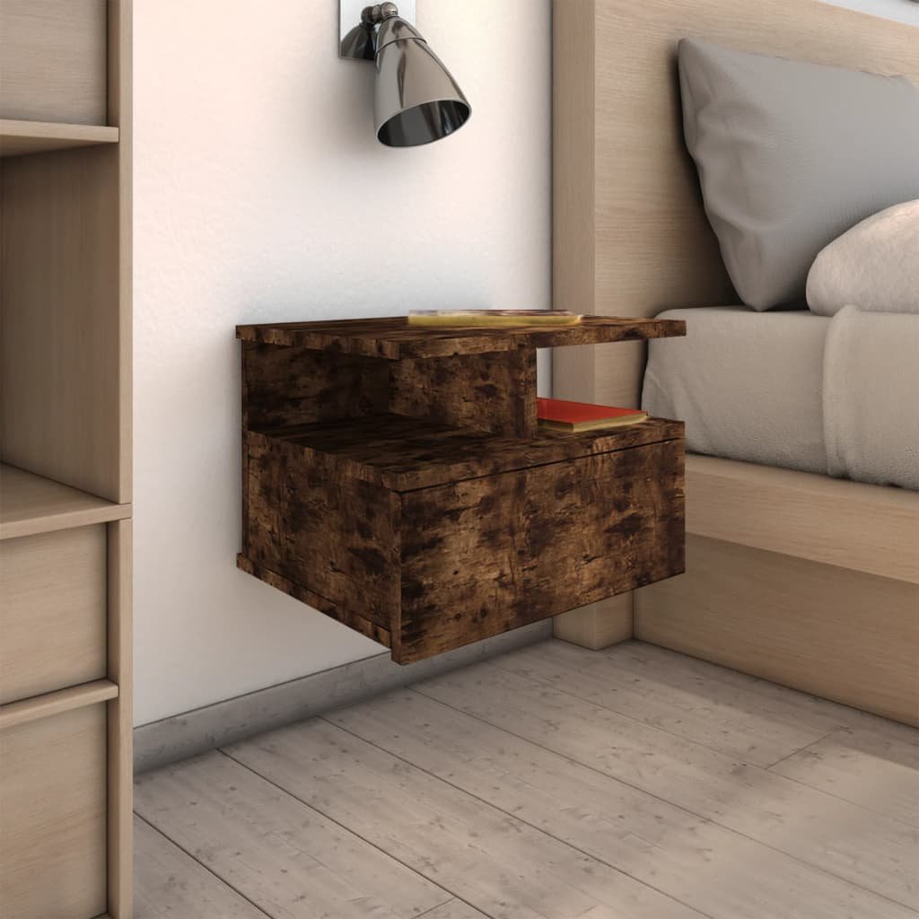 vidaXL Kelluvat yöpöydät 2 kpl savutammi 40x31x27 cm tekninen puu