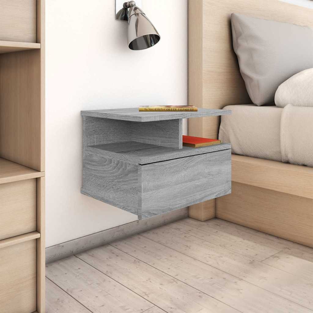 vidaXL Kelluvat yöpöydät 2 kpl harmaa Sonoma 40x31x27 cm tekninen puu