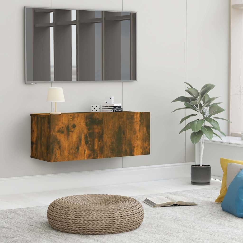 vidaXL TV-seinäkaappi savutammi 80x30x30 cm tekninen puu