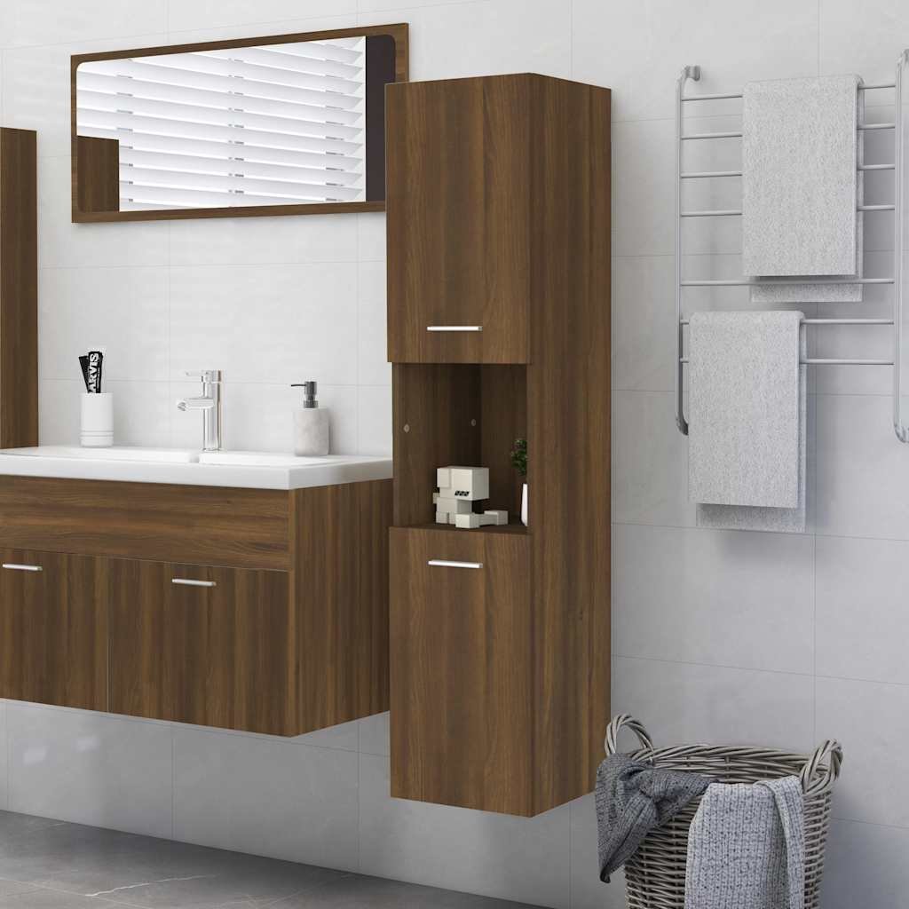 vidaXL Kylpyhuoneen kaappi ruskea tammi 30x30x130 cm lastulevy
