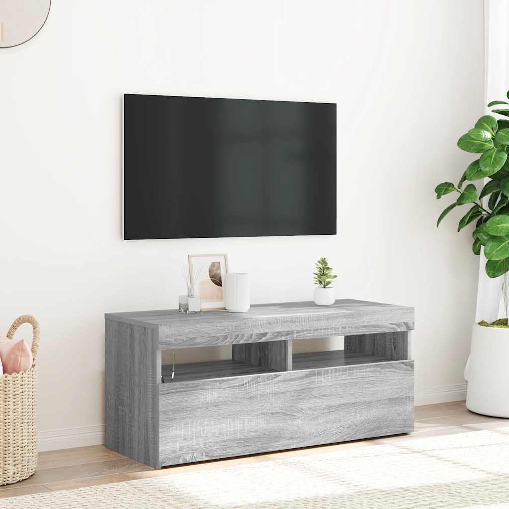 vidaXL TV-taso LED-valoilla harmaa Sonoma 90x35x40 cm