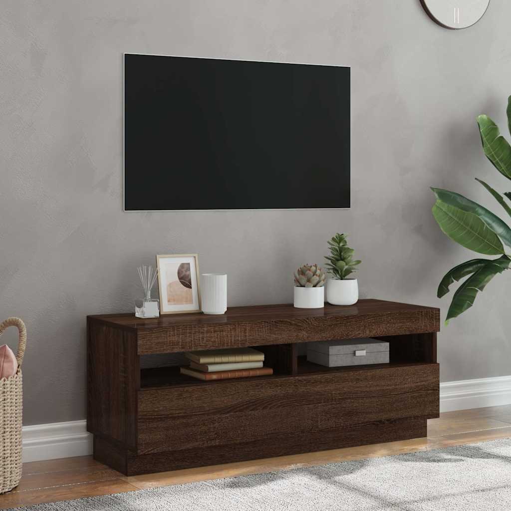 vidaXL TV-taso LED-valoilla ruskea tammi 100x35x40 cm