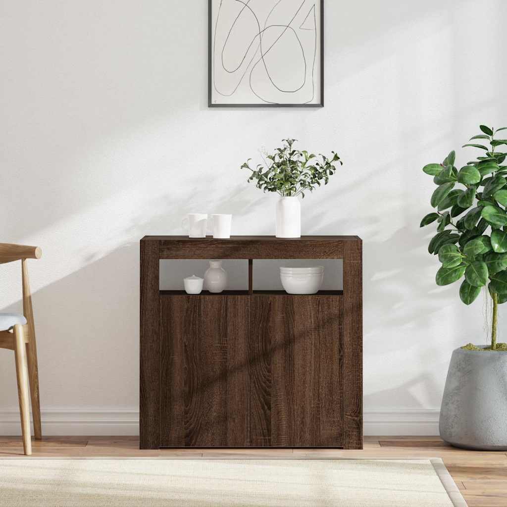 vidaXL Senkki LED-valoilla ruskea tammi 80x35x75 cm