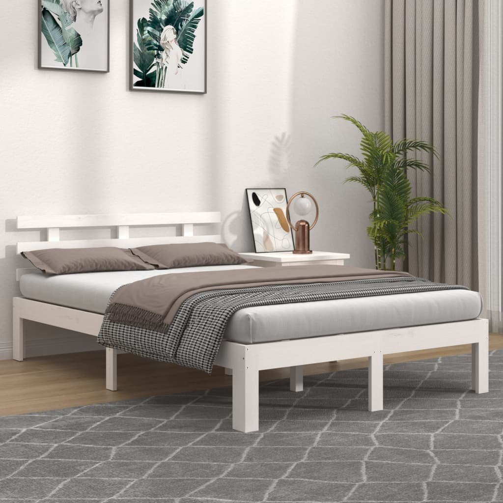 vidaXL Sängynrunko valkoinen täysi mänty 150x200 cm King Size