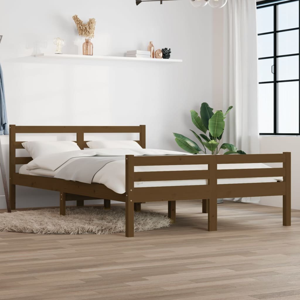 vidaXL Sängynrunko hunajanruskea täysi mänty 135x190 cm Double