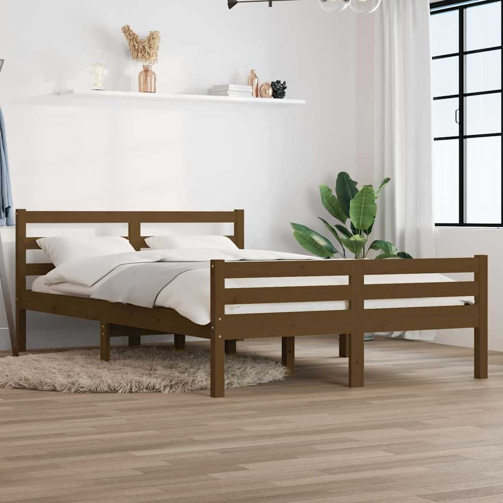 vidaXL Sängynrunko hunajanruskea täysi mänty 150x200 cm King Size