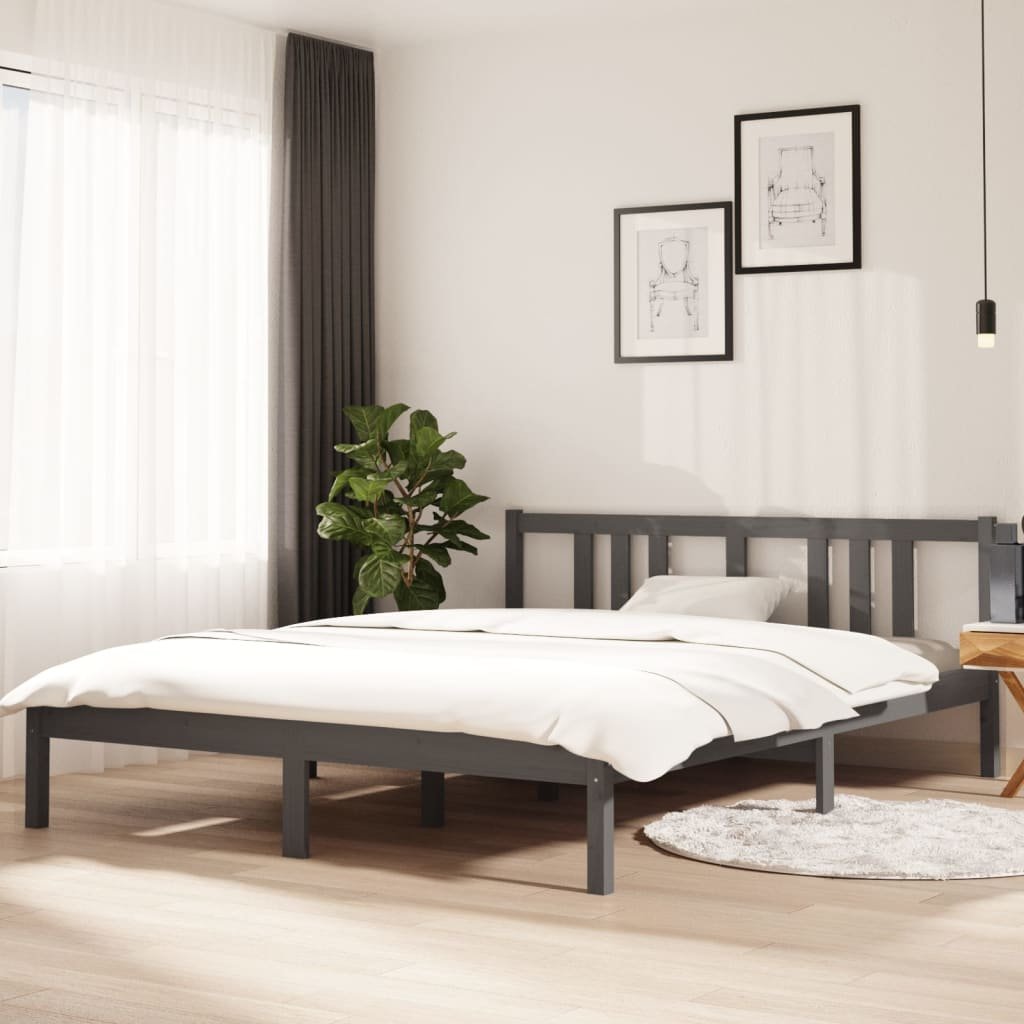 vidaXL Sängynrunko harmaa täysi mänty 150x200 cm King Size