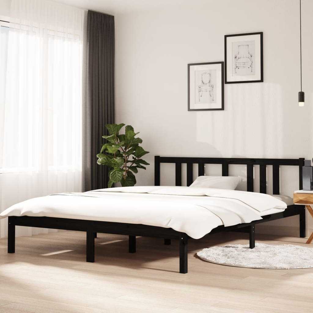 vidaXL Sängynrunko musta täysi mänty 150x200 cm King Size