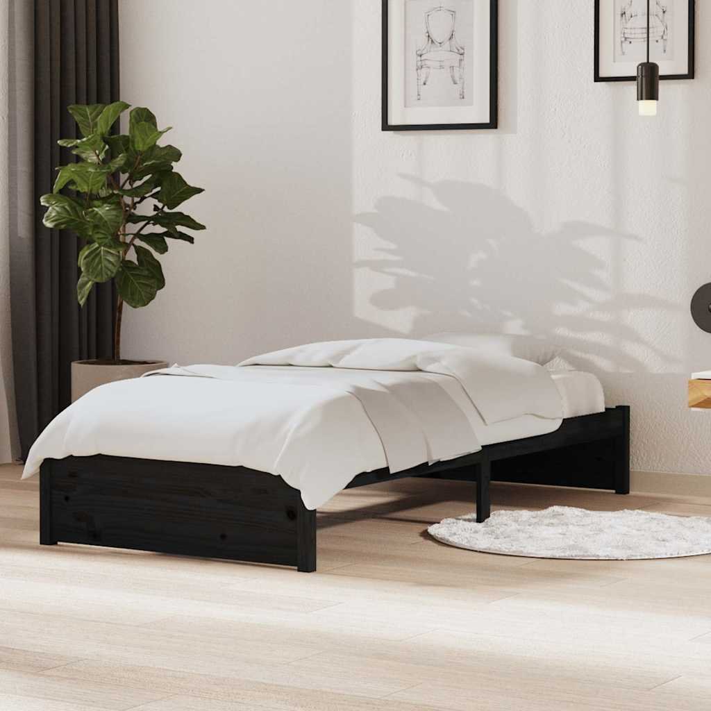 vidaXL Sängynrunko musta täysi puu 90x190 cm Single
