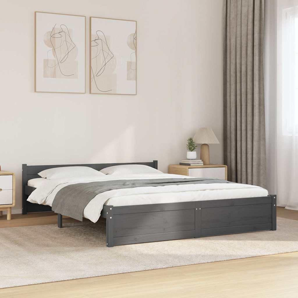 vidaXL Sängynrunko harmaa täysi mänty 135x190 cm Double