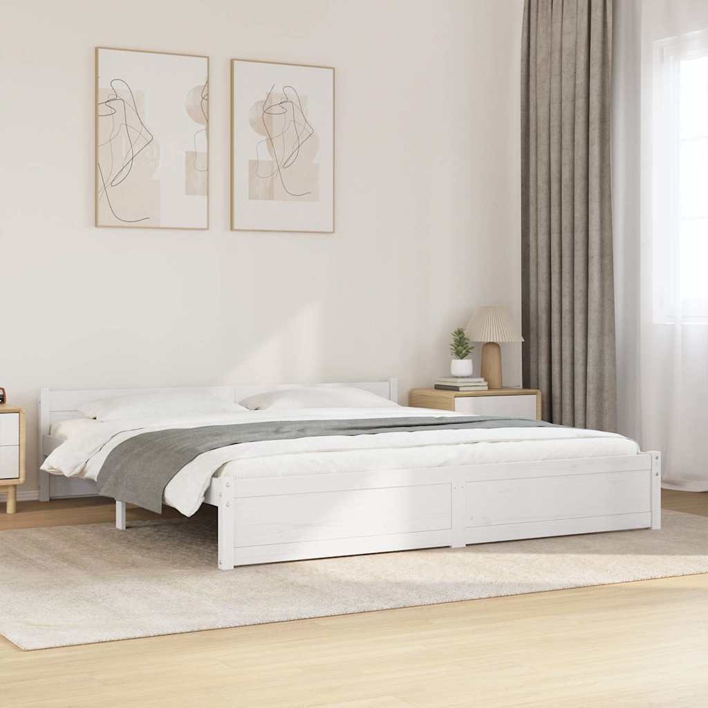 vidaXL Sängynrunko valkoinen täysi mänty 180x200 cm Super King