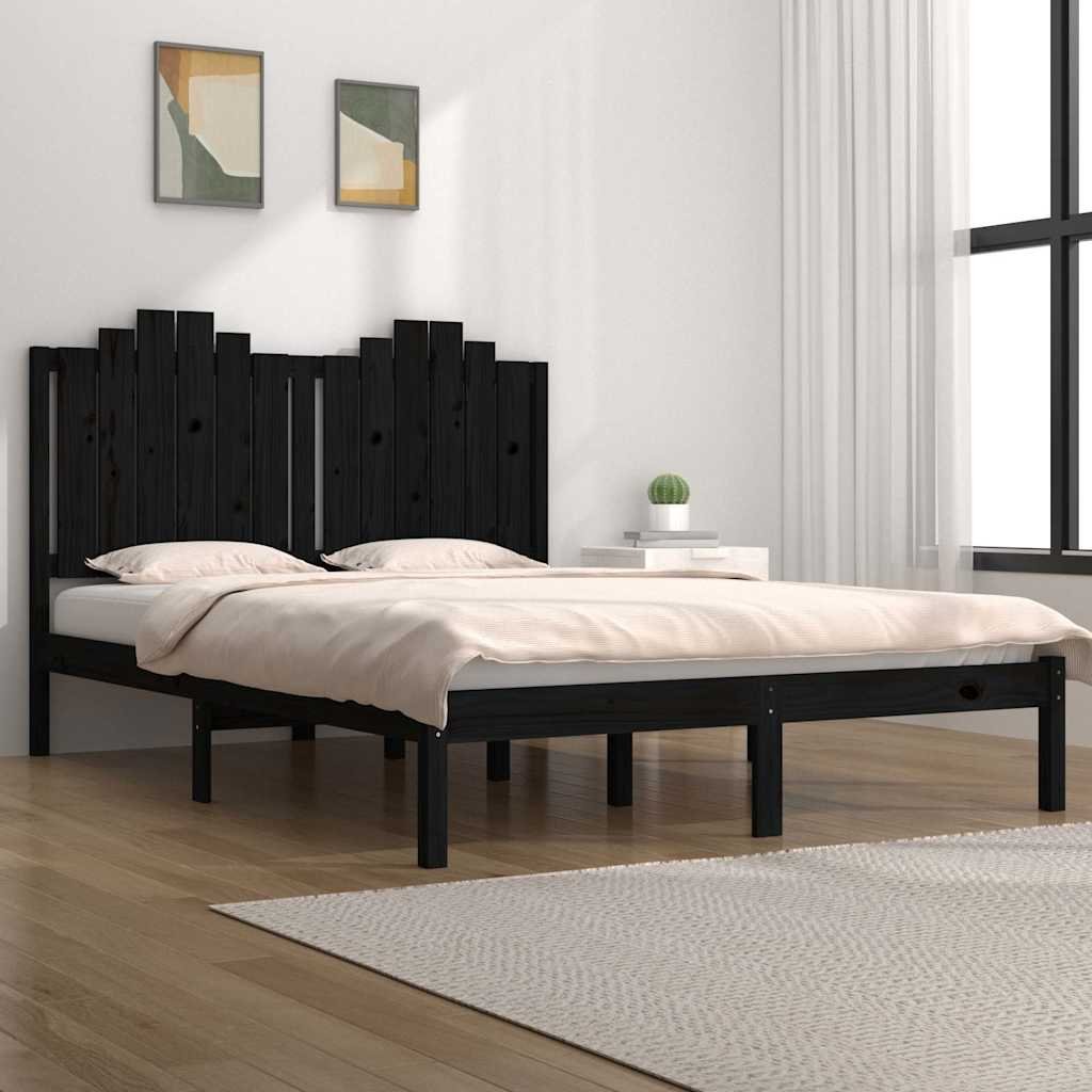 vidaXL Sängynrunko musta täysi mänty 200x200 cm