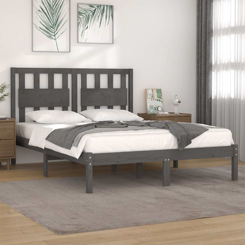vidaXL Sängynrunko harmaa täysi mänty 200x200 cm