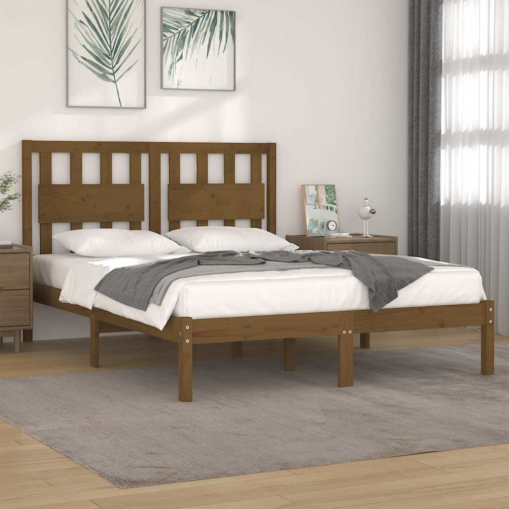 vidaXL Sängynrunko hunajanruskea täysi mänty 200x200 cm