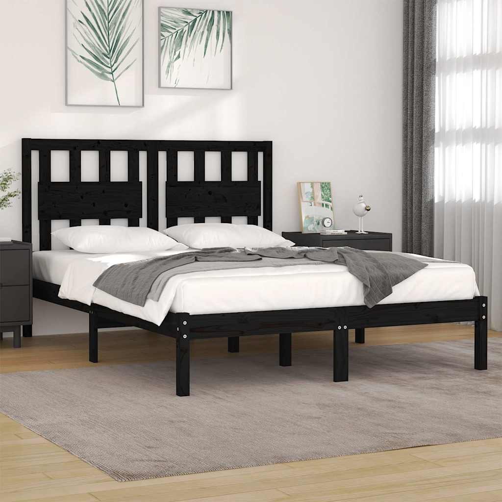 vidaXL Sängynrunko musta täysi mänty 200x200 cm