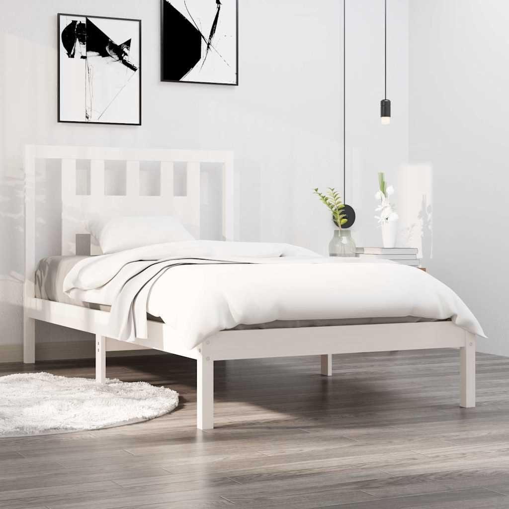 vidaXL Sängynrunko valkoinen täysi mänty 90x200 cm
