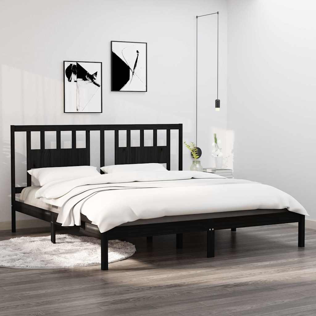 vidaXL Sängynrunko musta täysi mänty 200x200 cm