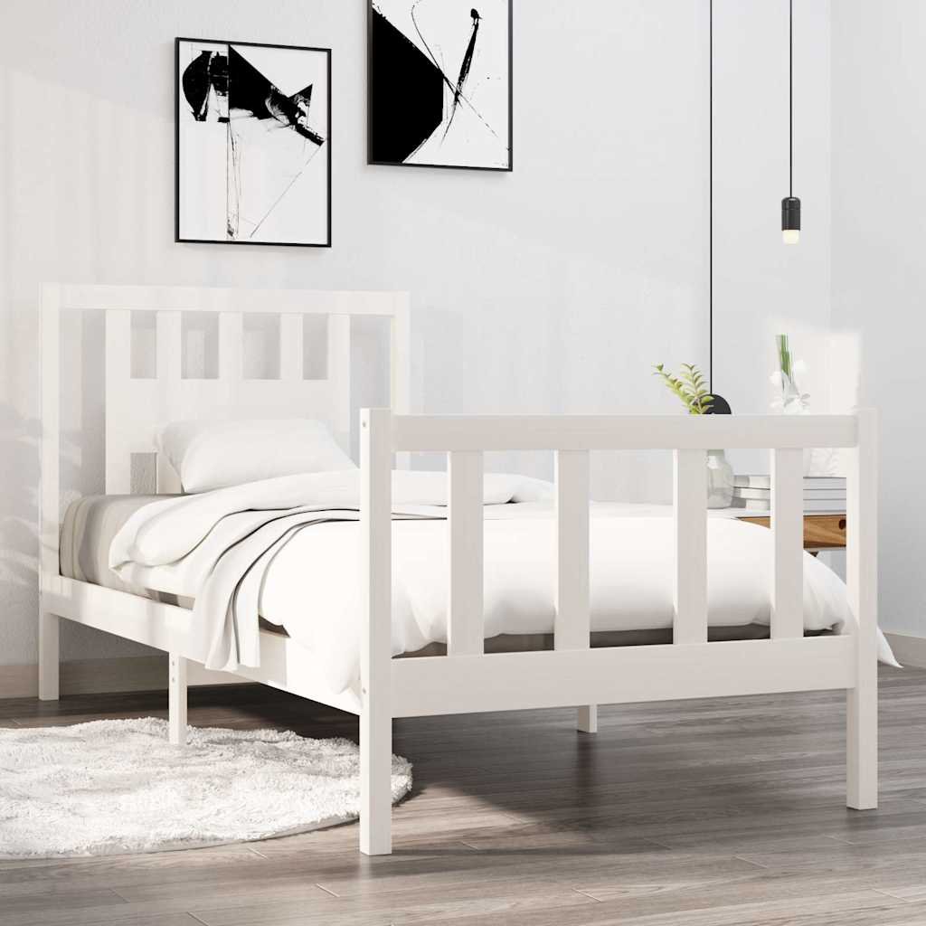 vidaXL Sängynrunko valkoinen täysi puu 90x190 cm Single