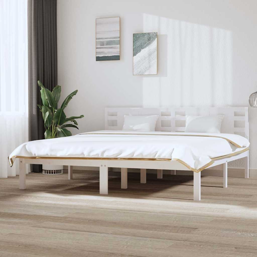 vidaXL Sängynrunko ilman patjaa valkoinen 200x200 cm täysi mänty