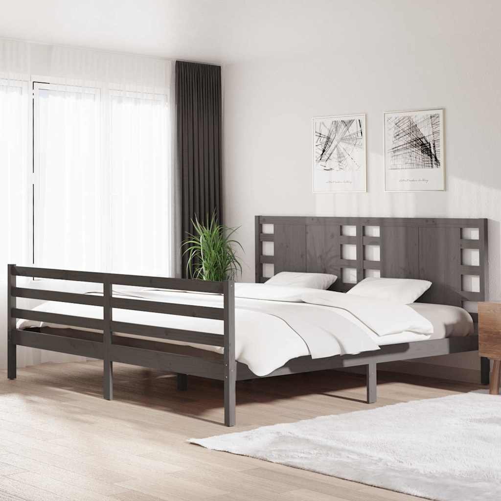 vidaXL Sängynrunko harmaa täysi mänty 200 x 200 cm