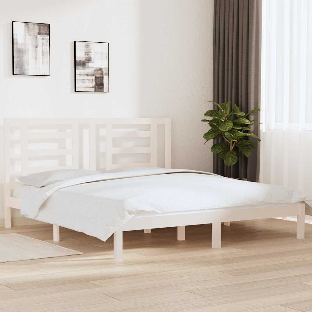 vidaXL Sängynrunko valkoinen täysi mänty 180x200 cm Super King