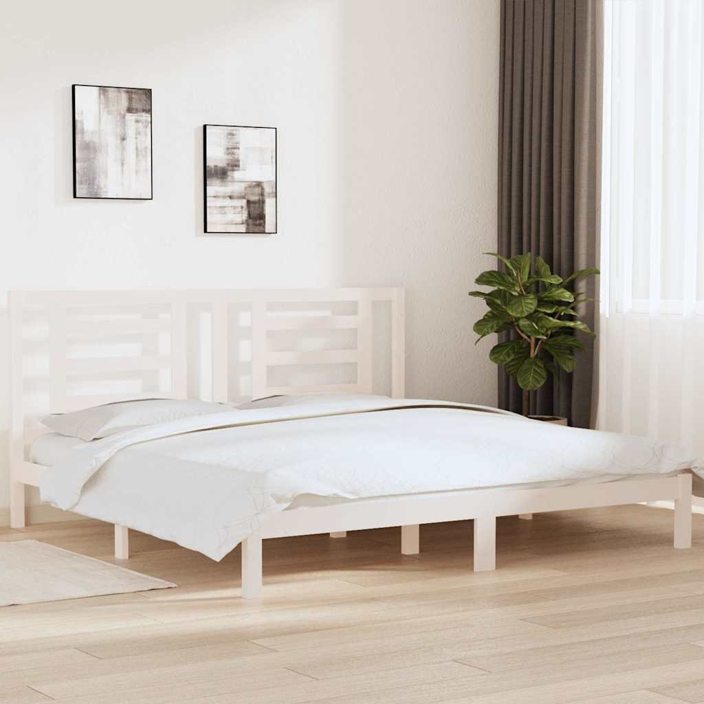 vidaXL Sängynrunko ilman patjaa valkoinen 200x200 cm täysi mänty