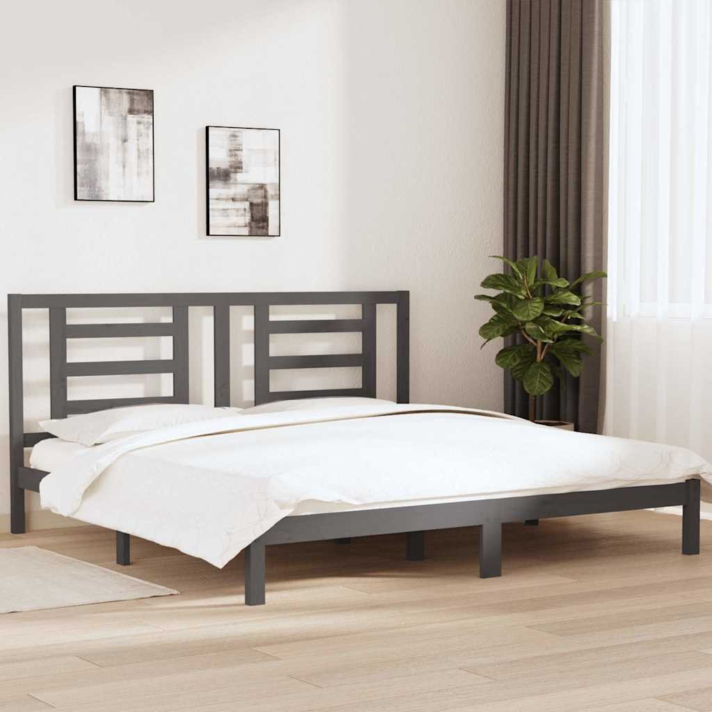 vidaXL Sängynrunko harmaa täysi mänty 200x200 cm