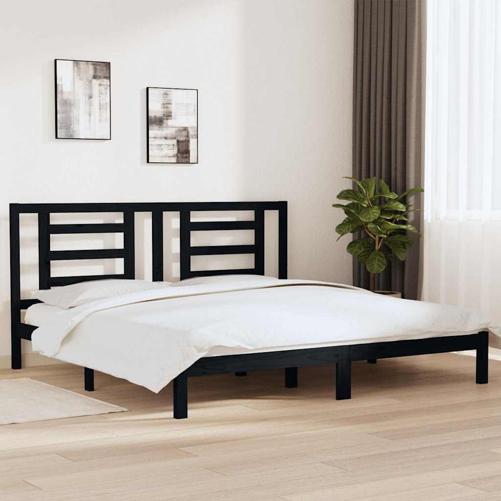 vidaXL Sängynrunko musta täysi mänty 200 x 200 cm