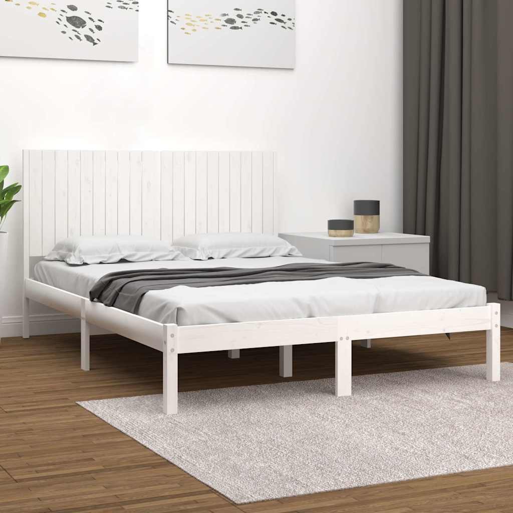 vidaXL Sängynrunko ilman patjaa valkoinen 200x200 cm täysi mänty