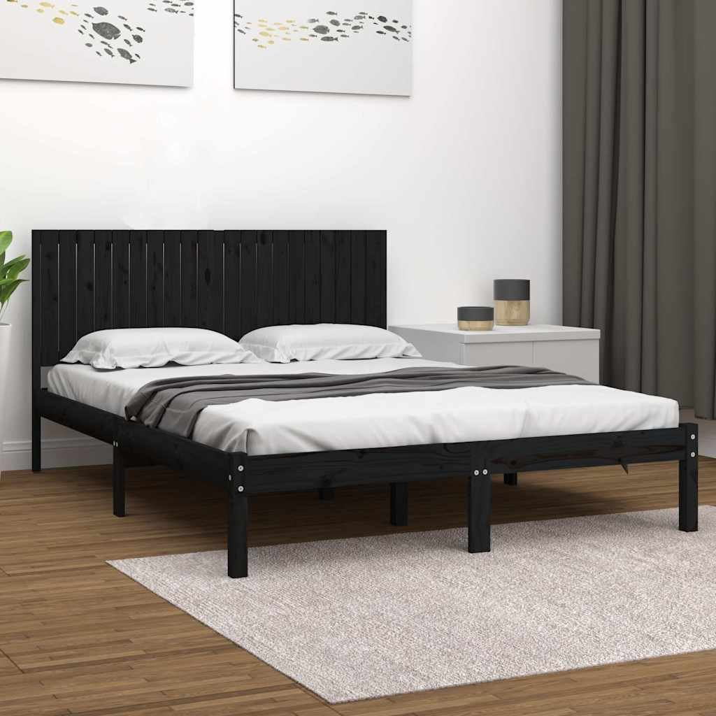 vidaXL Sängynrunko musta täysi mänty 200x200 cm