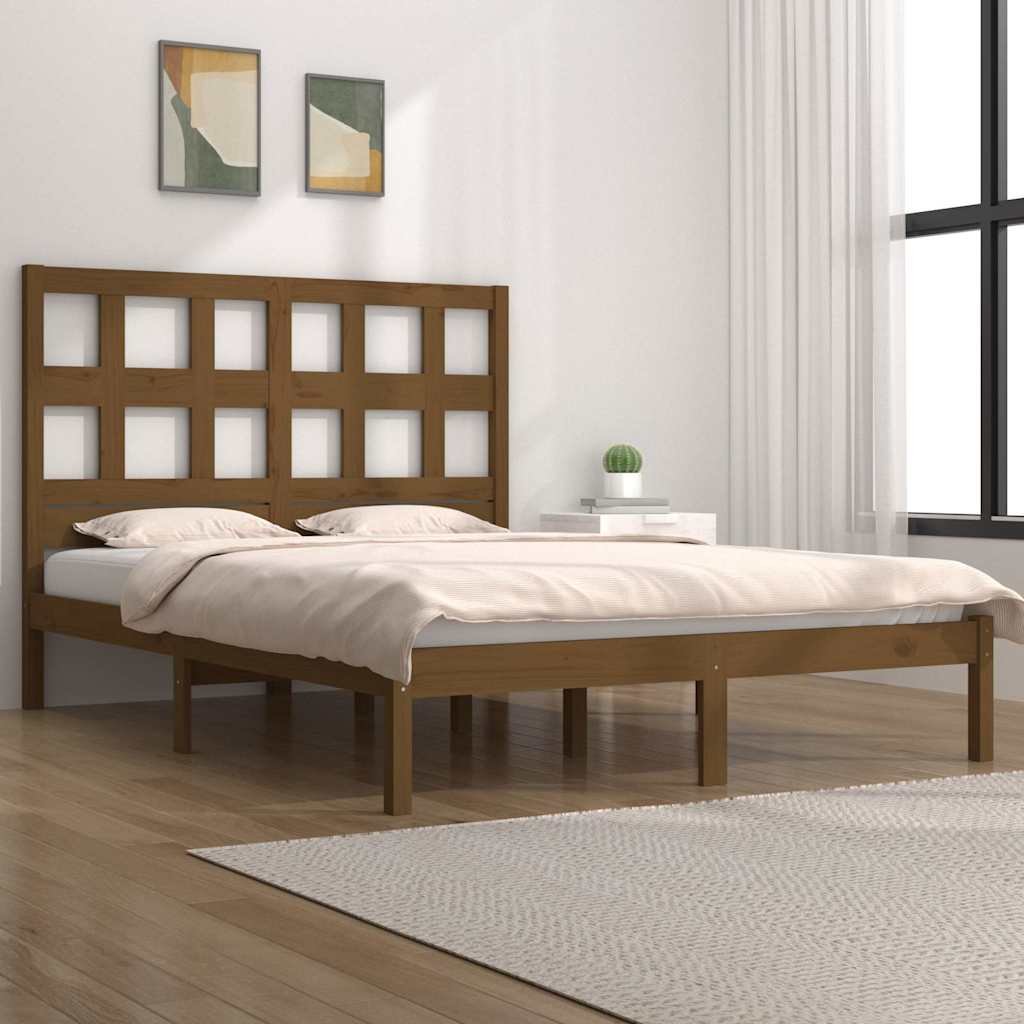 vidaXL Sängynrunko hunajanruskea täysi mänty 200x200 cm
